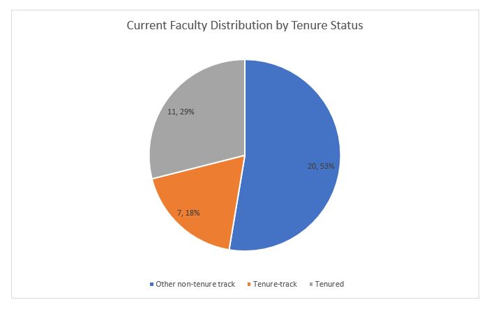 Pie chart showing count and percentage of total program faculty by tenure status