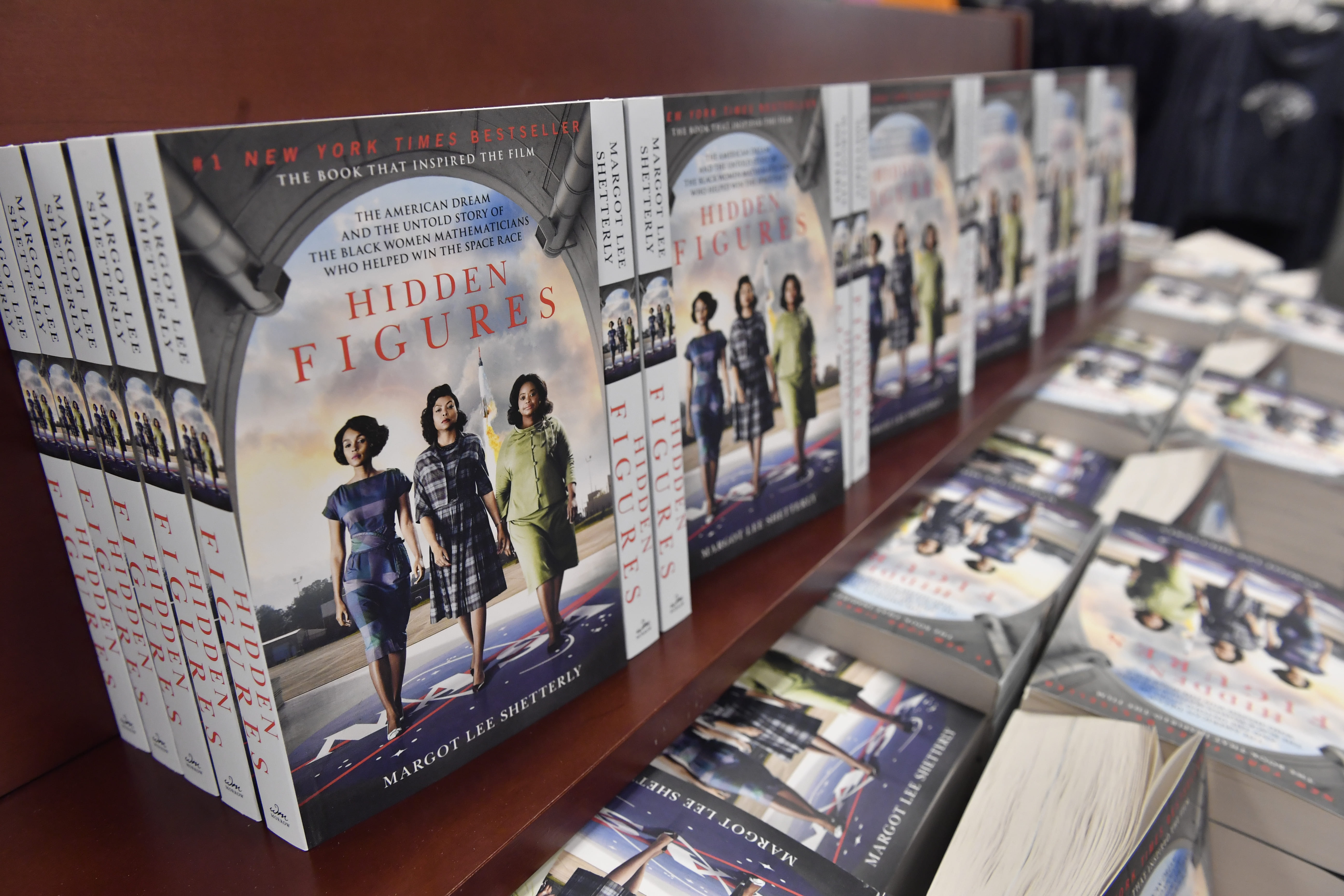 The 2017-2018 Campus Read book, Hidden Figures by Margot Lee Shetterly is on display for purchase at the downtown book store 